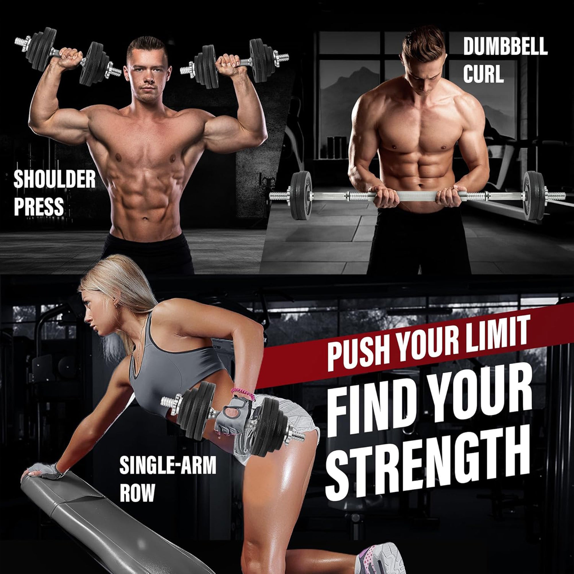 Adjustable Dumbbell Set w Connectors, Weight Plates and Lock Collars (Open Box)