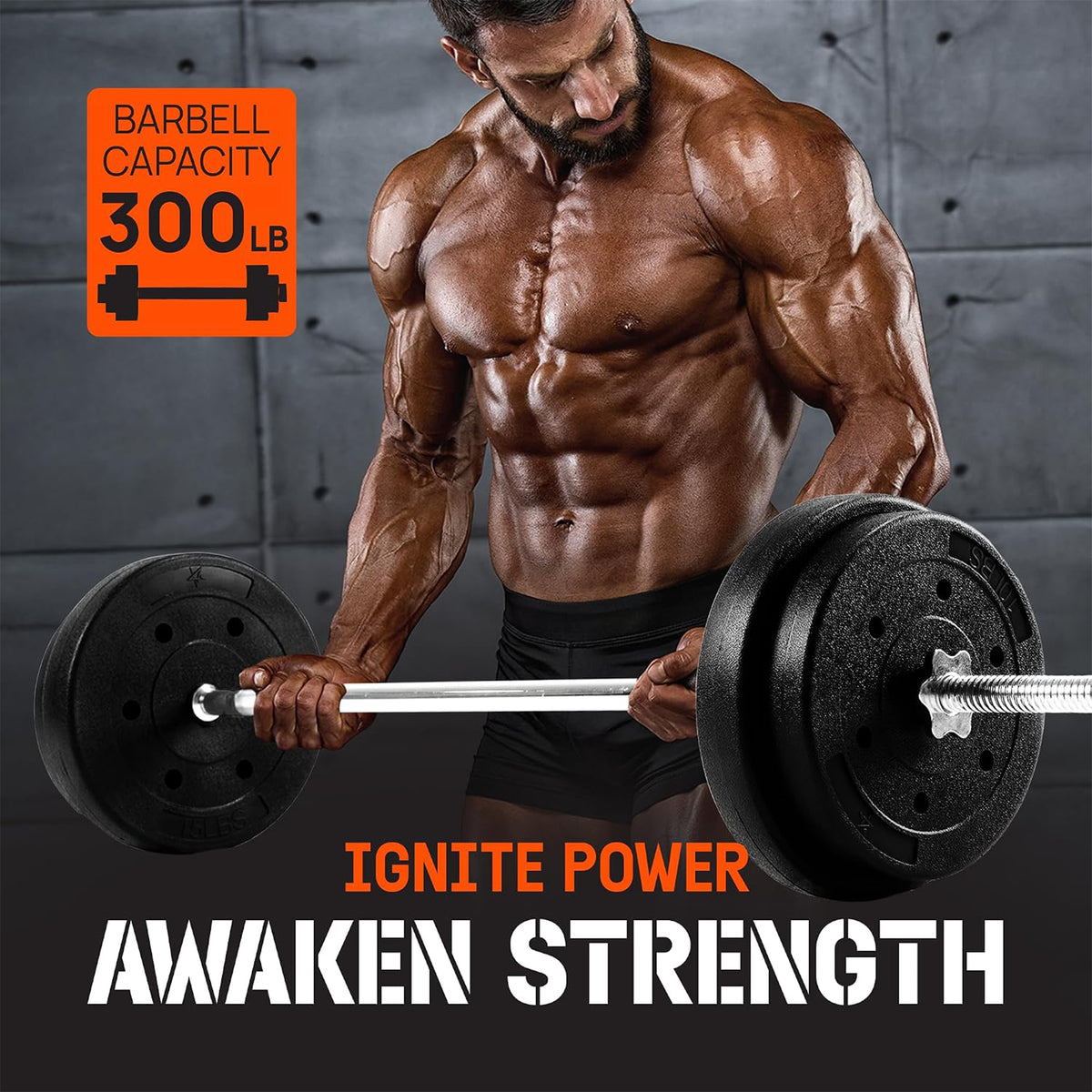 Yes4Al 50-Inch Stainless Steel Straight Barbell with 50 Lb Weight Plate Set