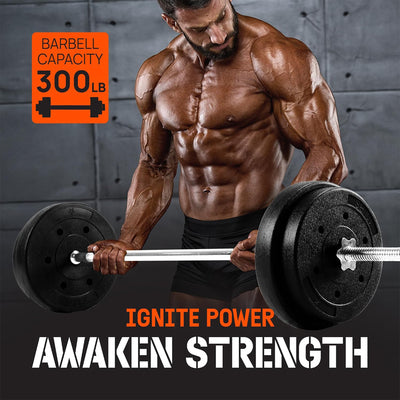 Yes4Al 50-Inch Stainless Steel Straight Barbell with 50 Lb Weight Plate Set