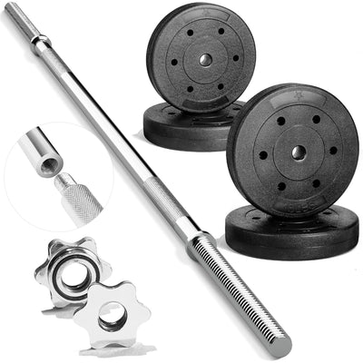 Yes4Al 50-Inch Stainless Steel Straight Barbell with 50 Lb Weight Plate Set
