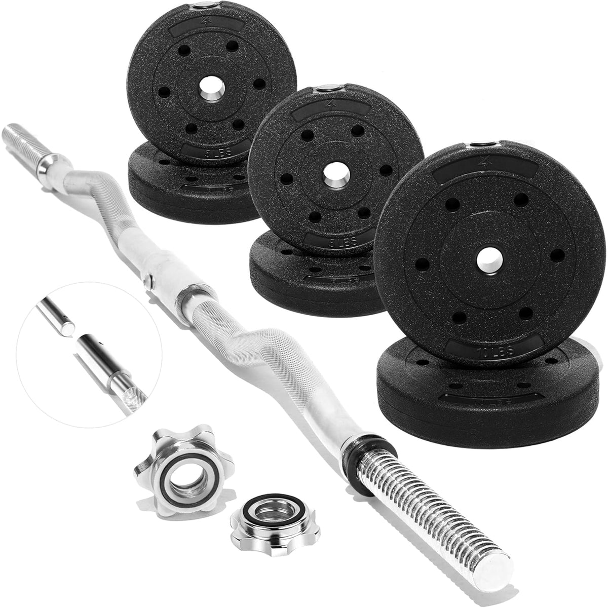 Yes4All 1" Barbell Strength Training Weight Set with (2) 10lb and (4) 5lb Plates