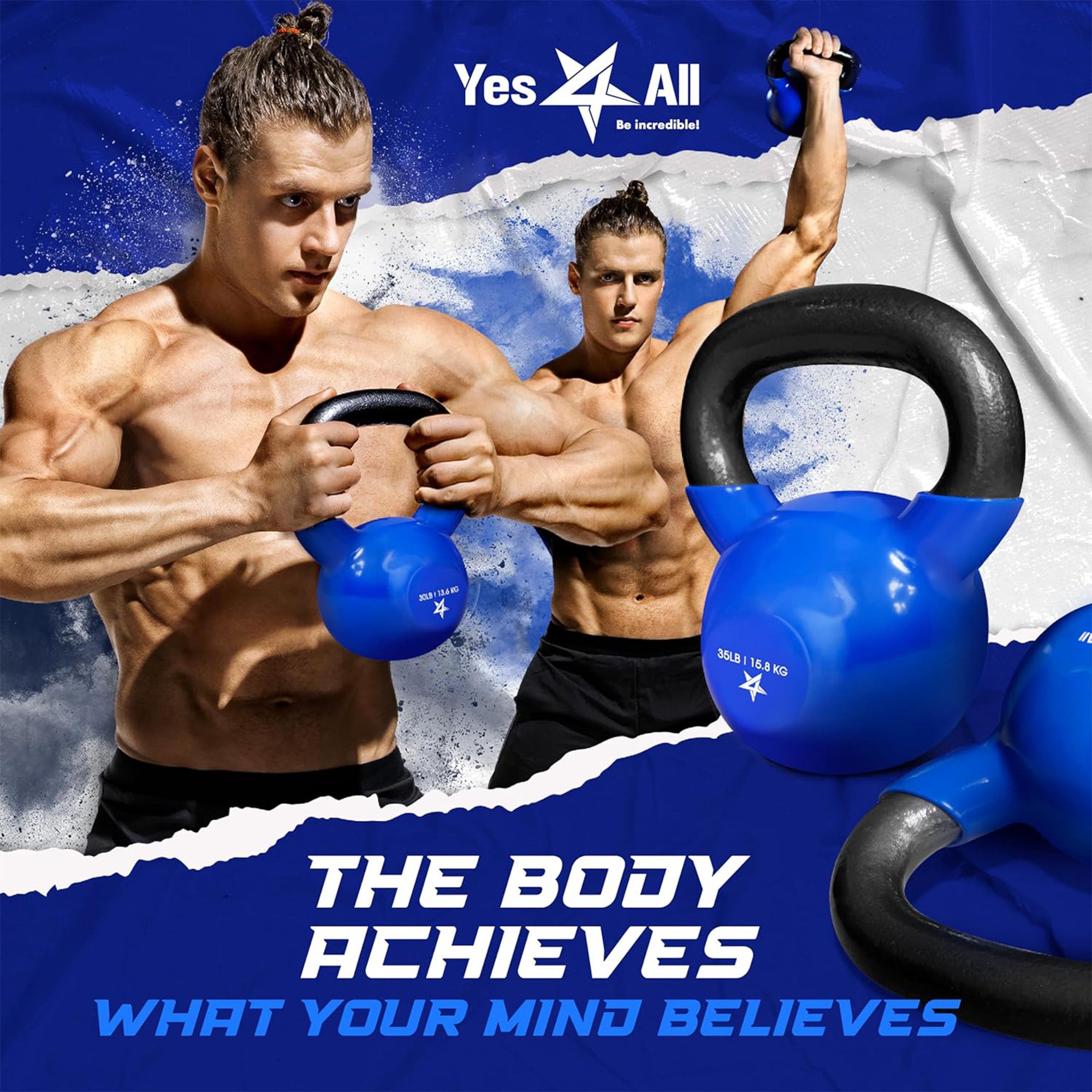 Yes4All 25LBS Kettlebells,1 Pair Vinyl Coated Cast Iron Home Weights (Open Box)