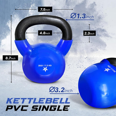 Yes4All 25LBS Kettlebells,1 Pair Vinyl Coated Cast Iron Home Weights (Open Box)