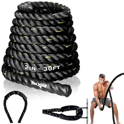 Yes4All 30' Battle Rope, 2" Thick for Home Gym Cross-Training, No Cover, Black - VMInnovations
