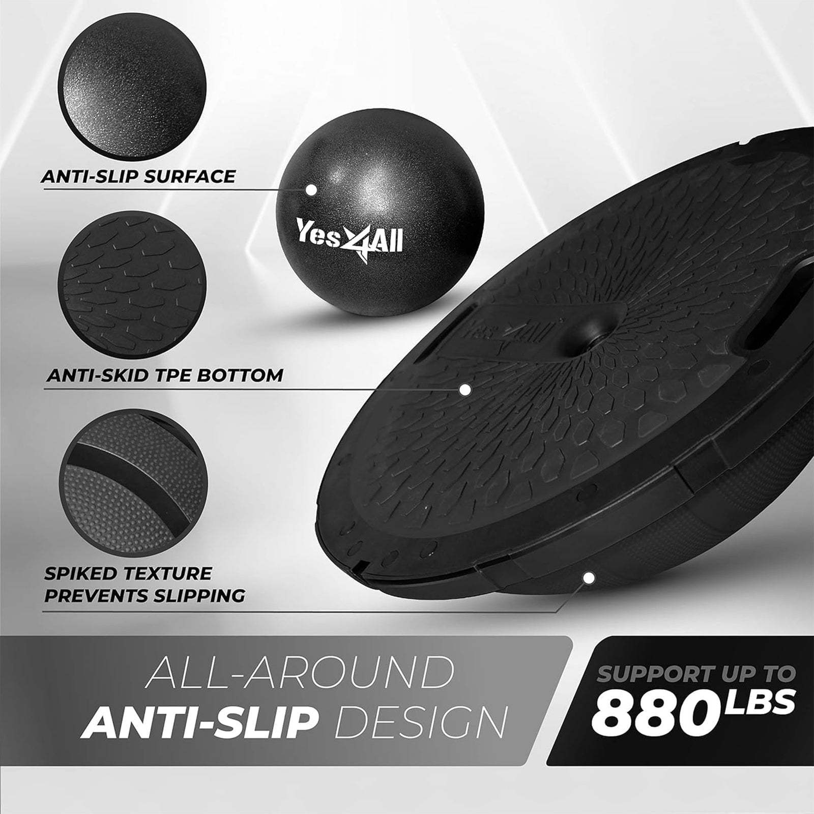 Yes4All Half Ball Balance Trainer for Full Body Workouts, 880 lb Capacity, Black - VMInnovations