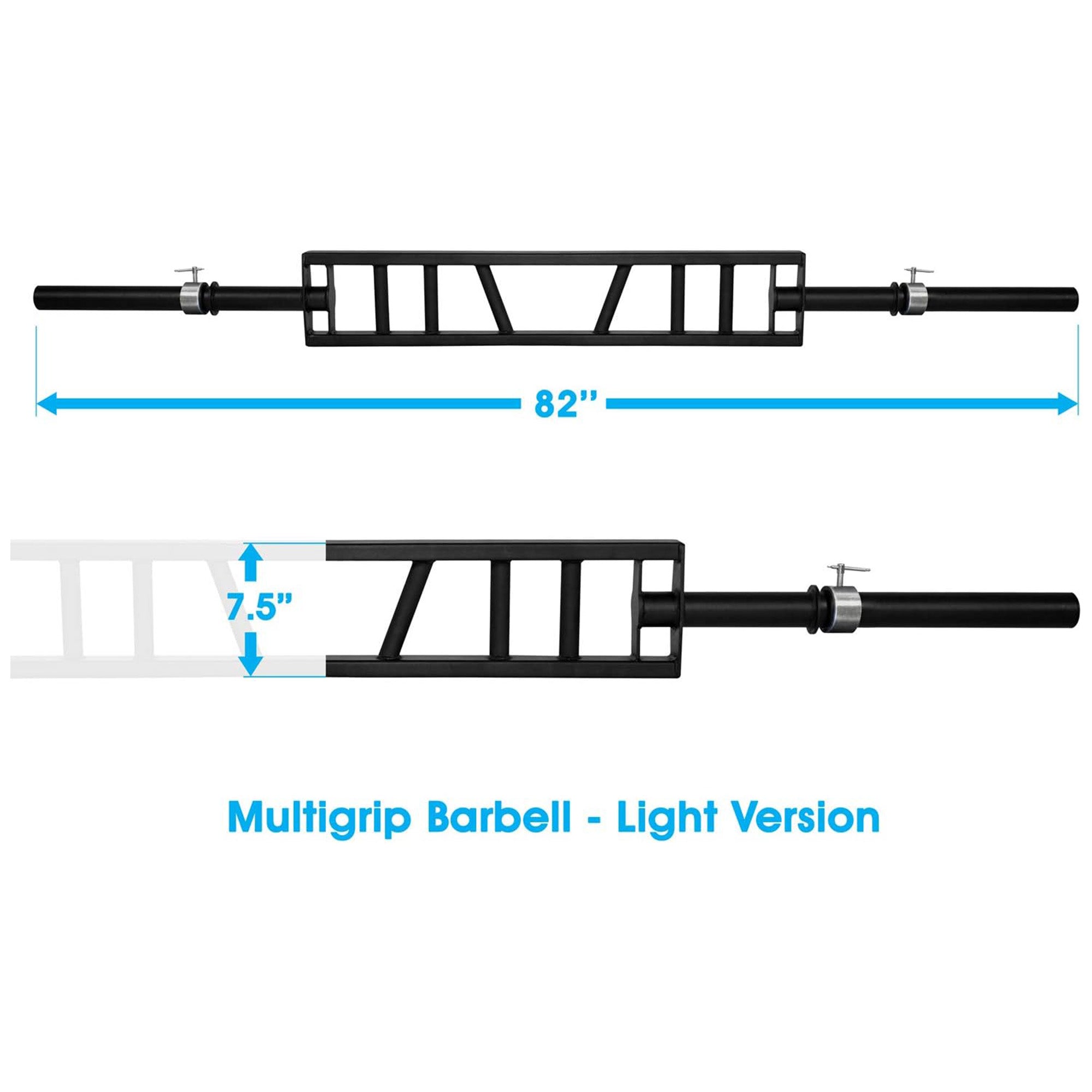 Multi Grip Barbell, Swiss Bar w 2 Collars, Fits Olympic Weight Plates (Open Box)