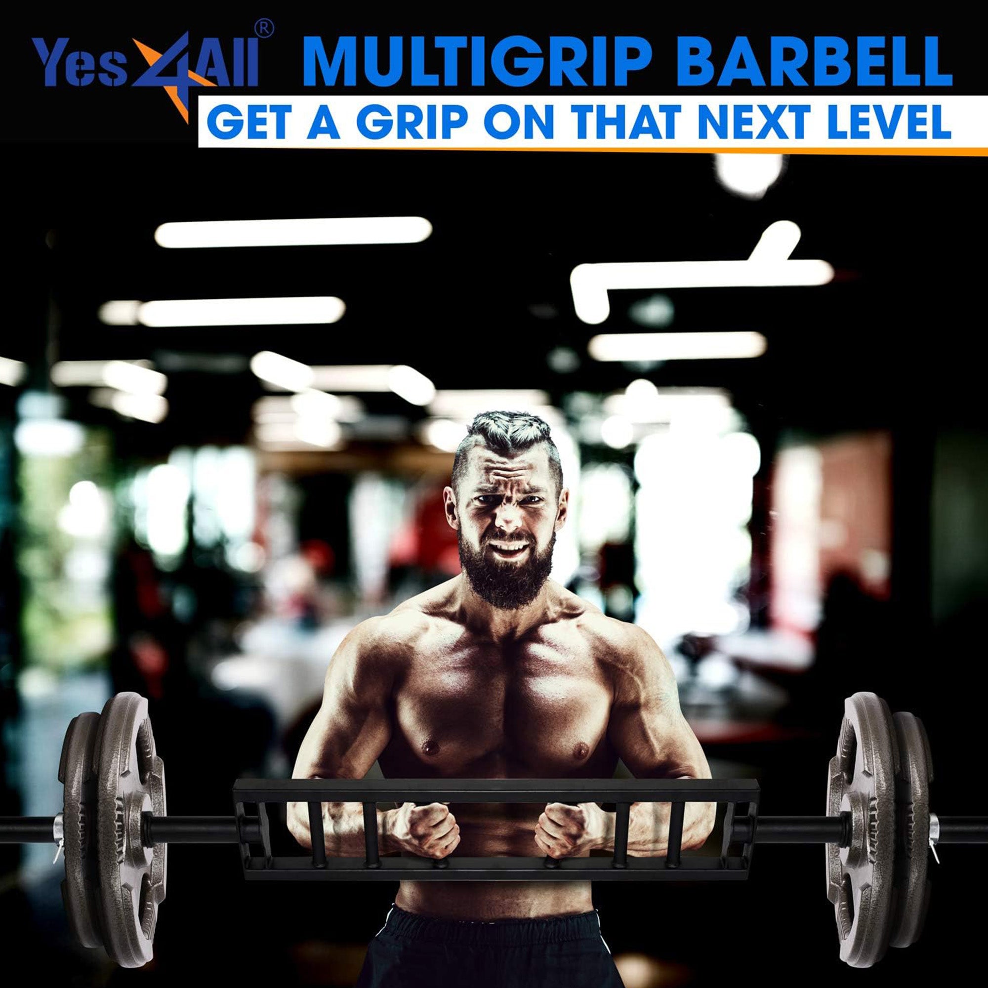 Multi Grip Barbell, Swiss Bar w 2 Collars, Fits Olympic Weight Plates (Open Box) - VMInnovations