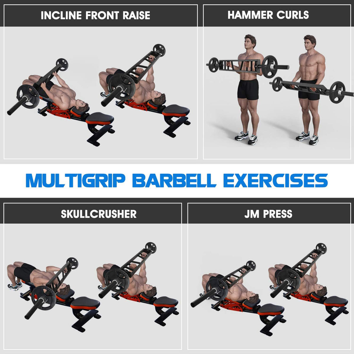 Multi Grip Barbell, Swiss Bar w 2 Collars, Fits Olympic Weight Plates (Open Box)