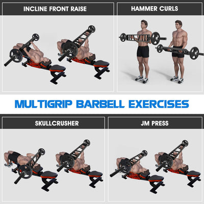 Multi Grip Barbell, Swiss Bar w 2 Collars, Fits Olympic Weight Plates (Open Box)