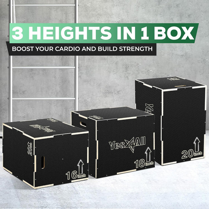 Yes4All 3-in-1 Wooden Plyo Box w/ Handles & Non-Slip Coating 20"L x 18"W x 16"H - VMInnovations