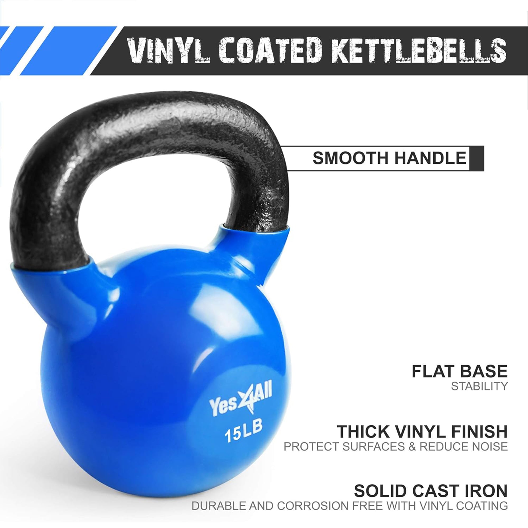Yes4All 15, 20, & 25 Pound Kettlebell Set, Vinyl Coated Iron Weights(Open Box)