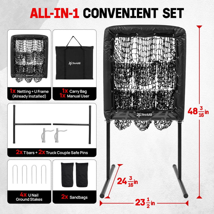 Yes4All Portable 9 Holes Baseball & Softball Pitching Net w/ Strike Zone, Black