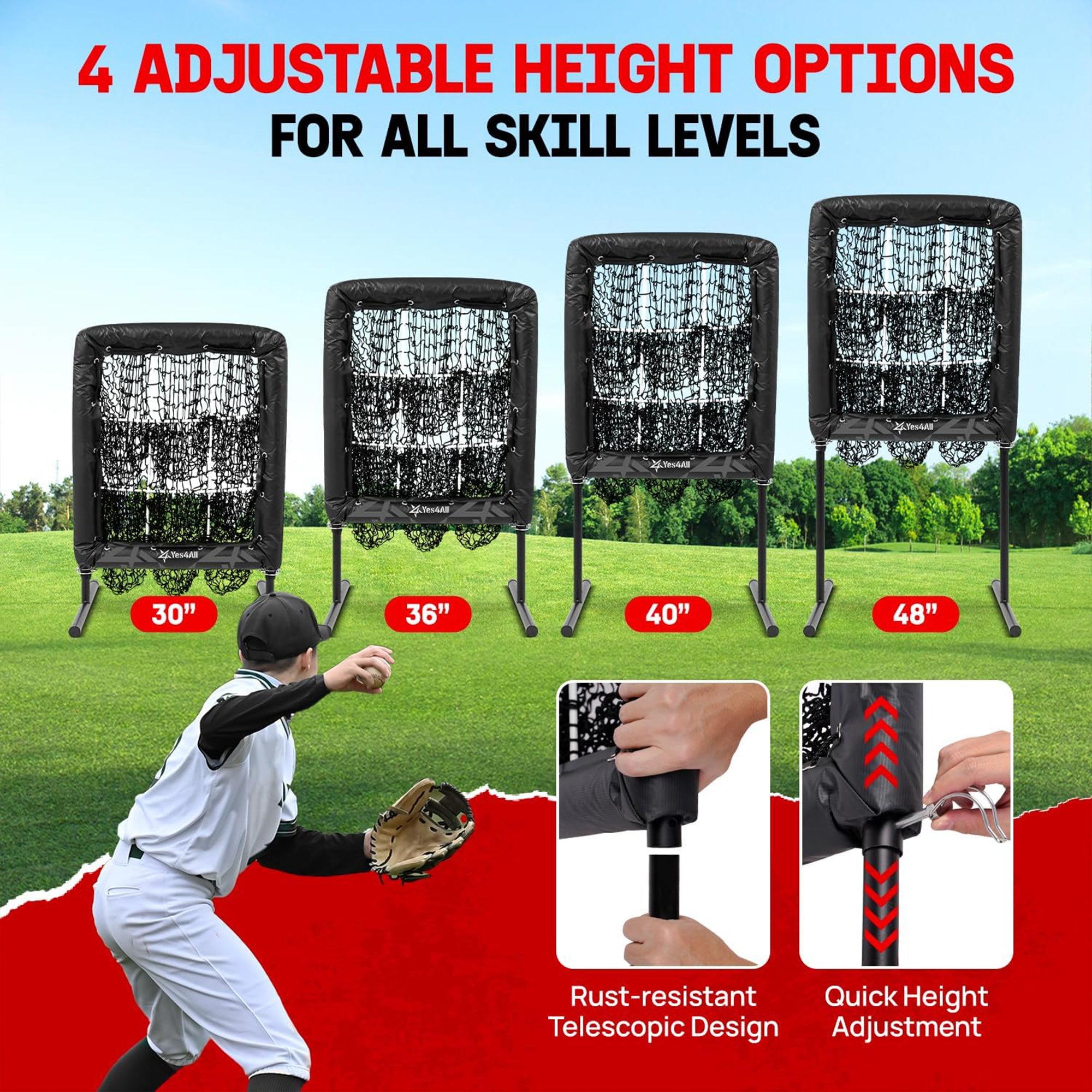 Yes4All Portable 9 Holes Baseball & Softball Pitching Net w/ Strike Zone, Black - VMInnovations
