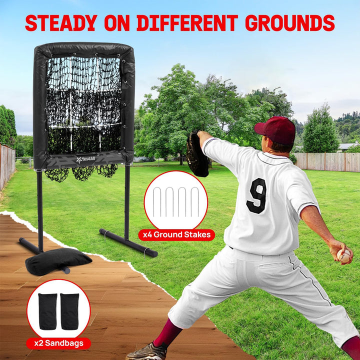 Yes4All Portable 9 Holes Baseball & Softball Pitching Net w/ Strike Zone, Black