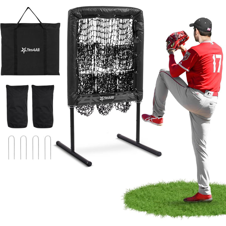 Yes4All Portable 9 Holes Baseball & Softball Pitching Net w/ Strike Zone, Black