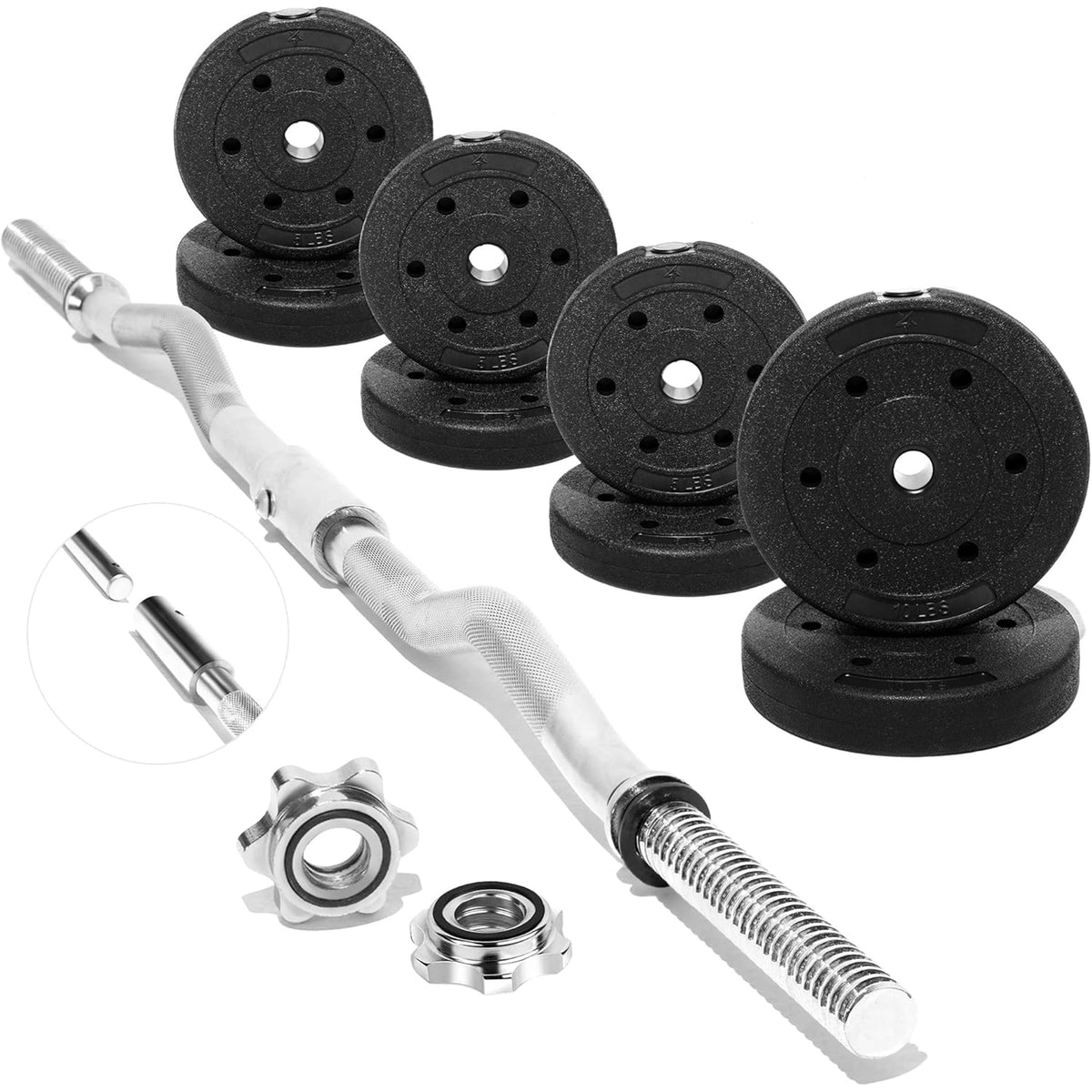 Yes4All 1" Barbell Strength Training Weight Set with (2) 10lb and (6) 5lb Plates