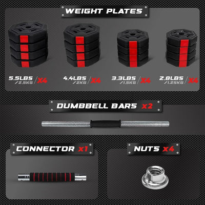 Yes4All Adjustable Dumbbell Set, Non-Slip Grip Free Weights, 66 lbs & Connector - VMInnovations