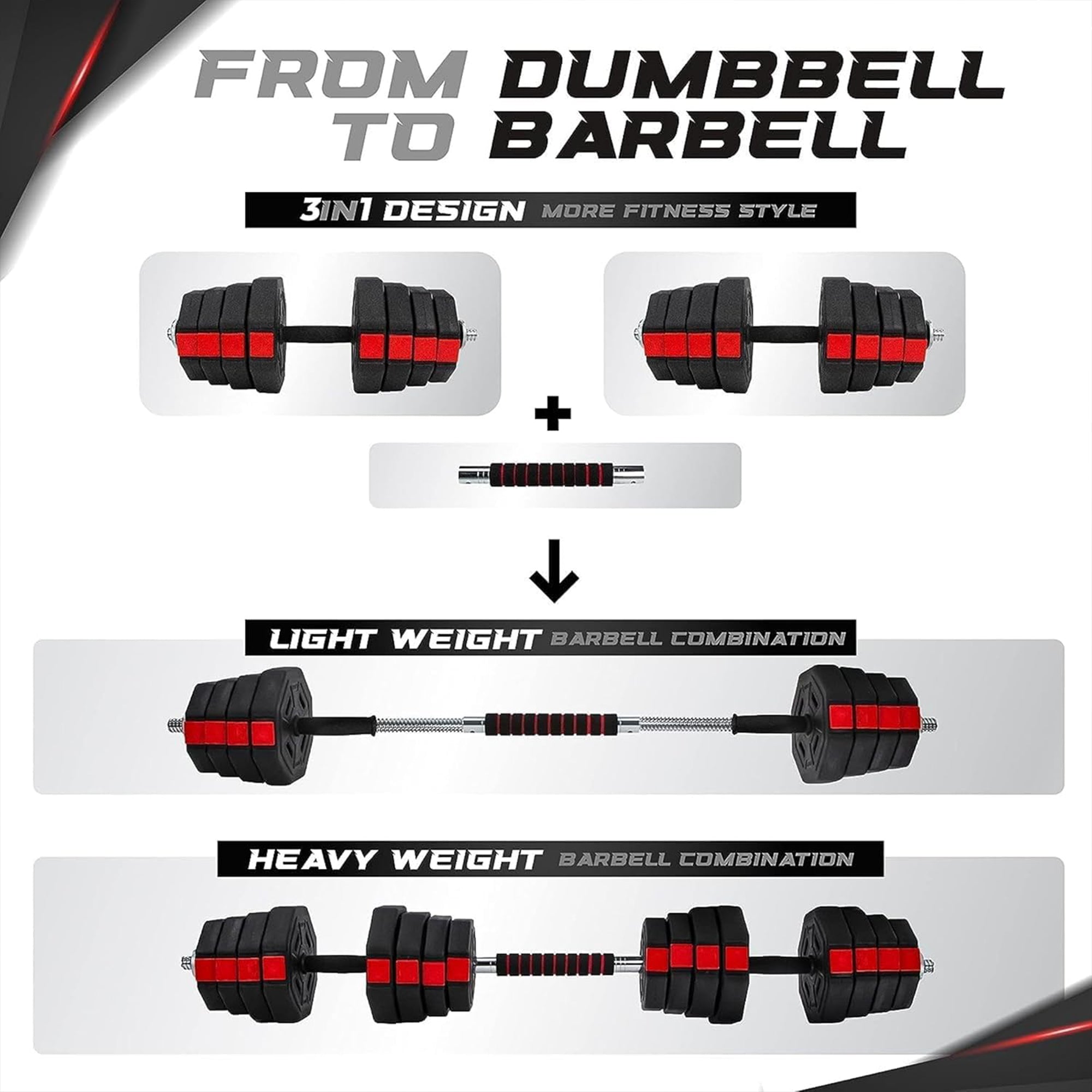 Yes4All Adjustable Dumbbell Set, Non-Slip Grip Free Weights, 66 lbs & Connector - VMInnovations