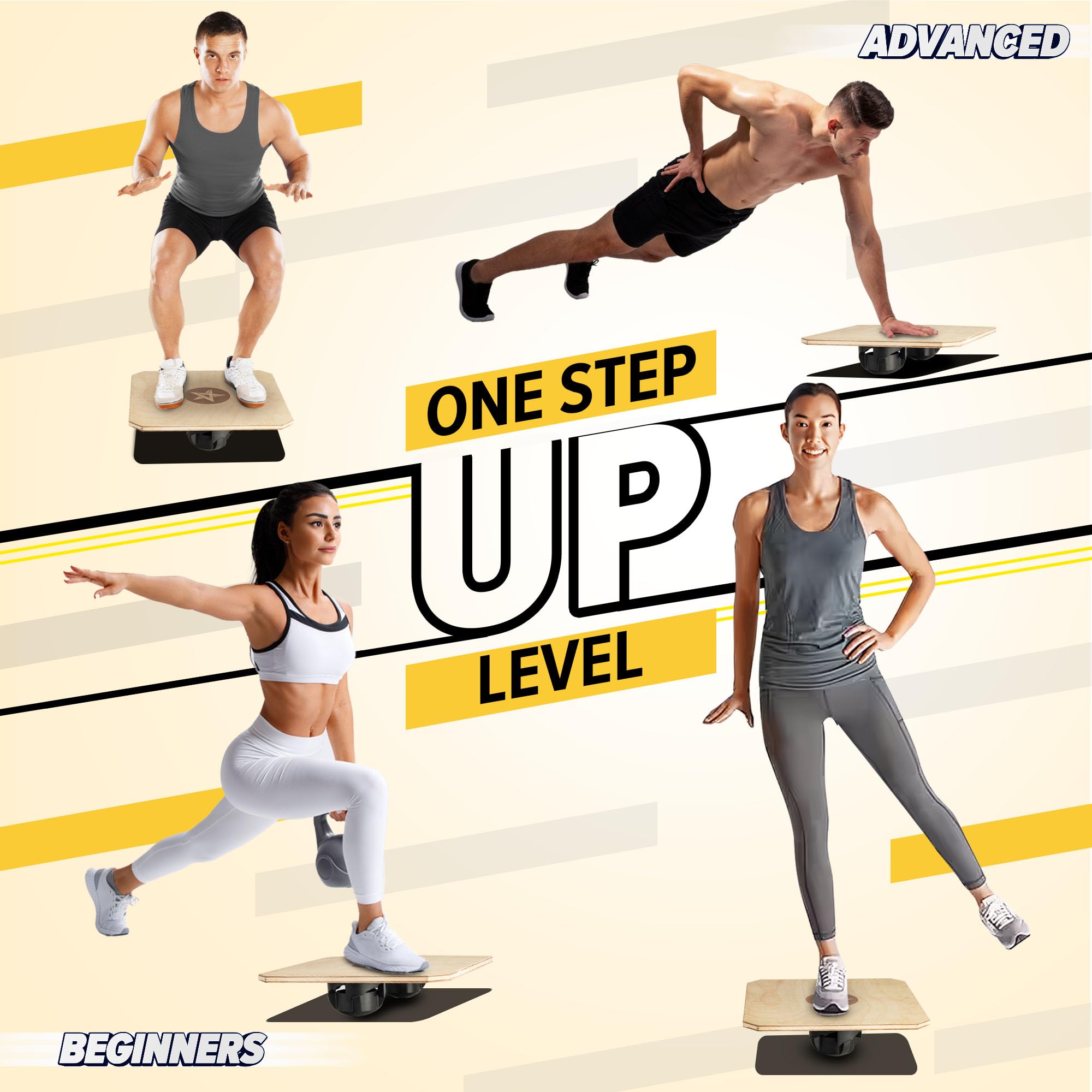 Yes4All 350Lbs Adjustable Wooden Balance Board, 20" x 20" Birch Rocker Board - VMInnovations