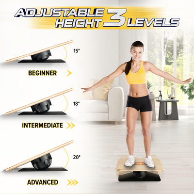 Yes4All 350Lbs Adjustable Wooden Balance Board, 20" x 20" Birch Rocker Board - VMInnovations