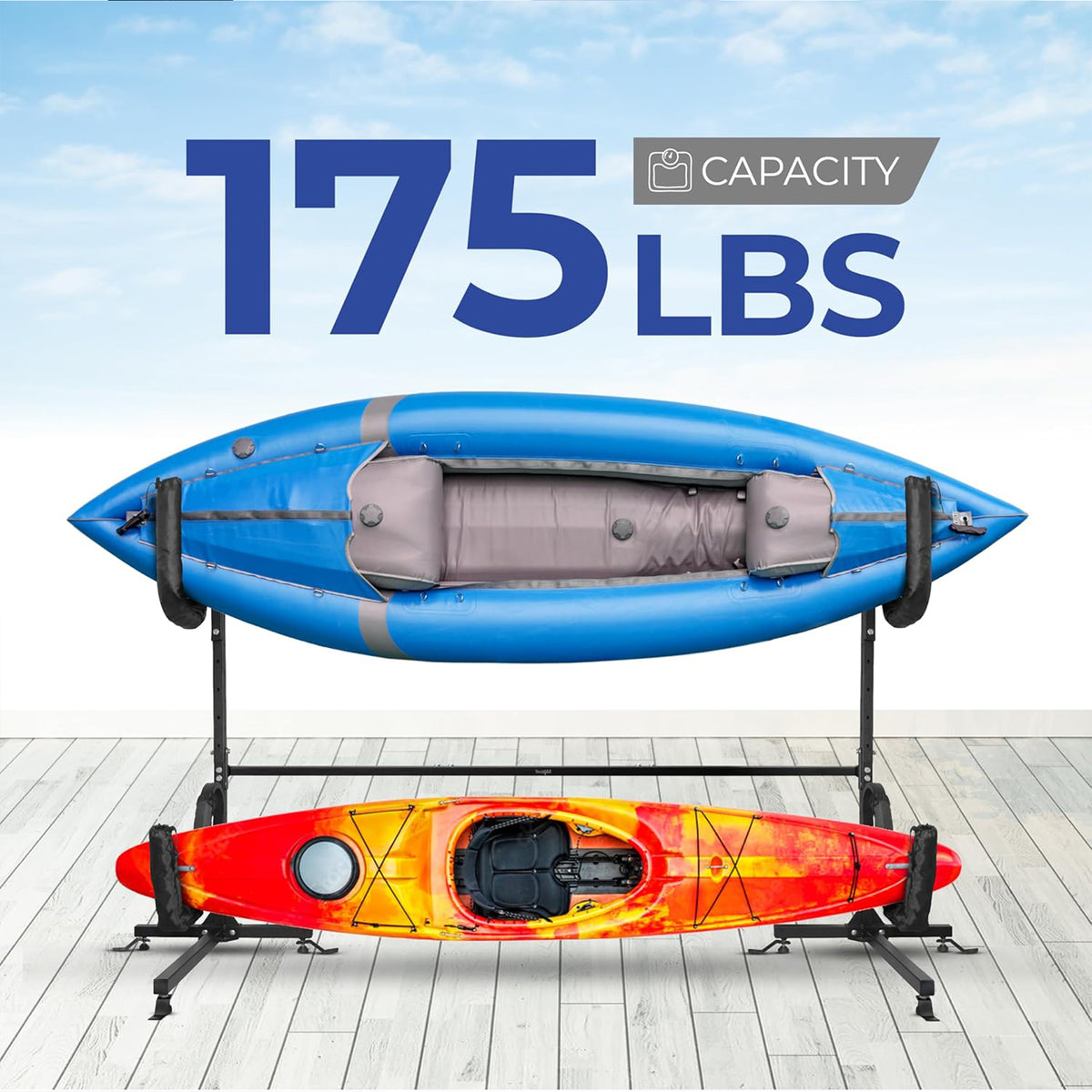 Yes4All Freestanding Double Kayak Rack, Steel Board Stand, 175 Pound Capacity (Open Box)