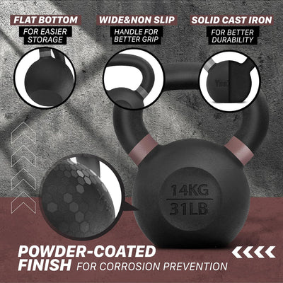 Yes4All 31 Pound Kettlebells, 1 Pair Powder Coated Cast Iron Weights, Brown - VMInnovations
