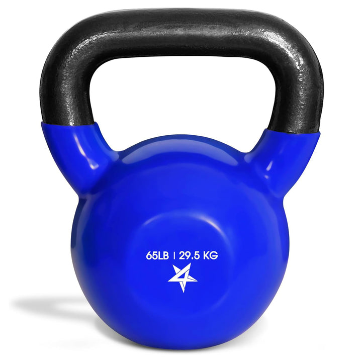 Yes4All 65 Pound Kettlebell, Single Vinyl Coated Cast Iron Home Gym Weight, Blue - VMInnovations
