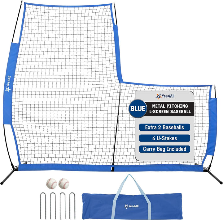Yes4All 7ft x 7ft Baseball L-Screen Net, Light for Batting & Pitching, Blue
