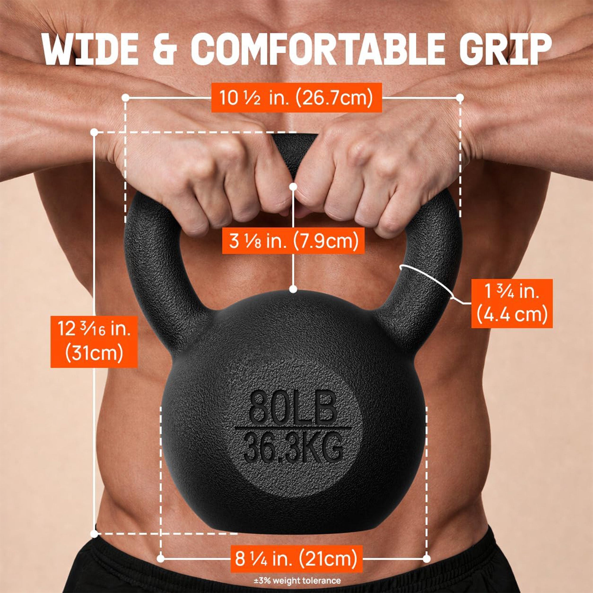 Yes4All 80lbs Kettlebell,Single Painted Cast Iron Weight for Home Gym,(Open Box) - VMInnovations