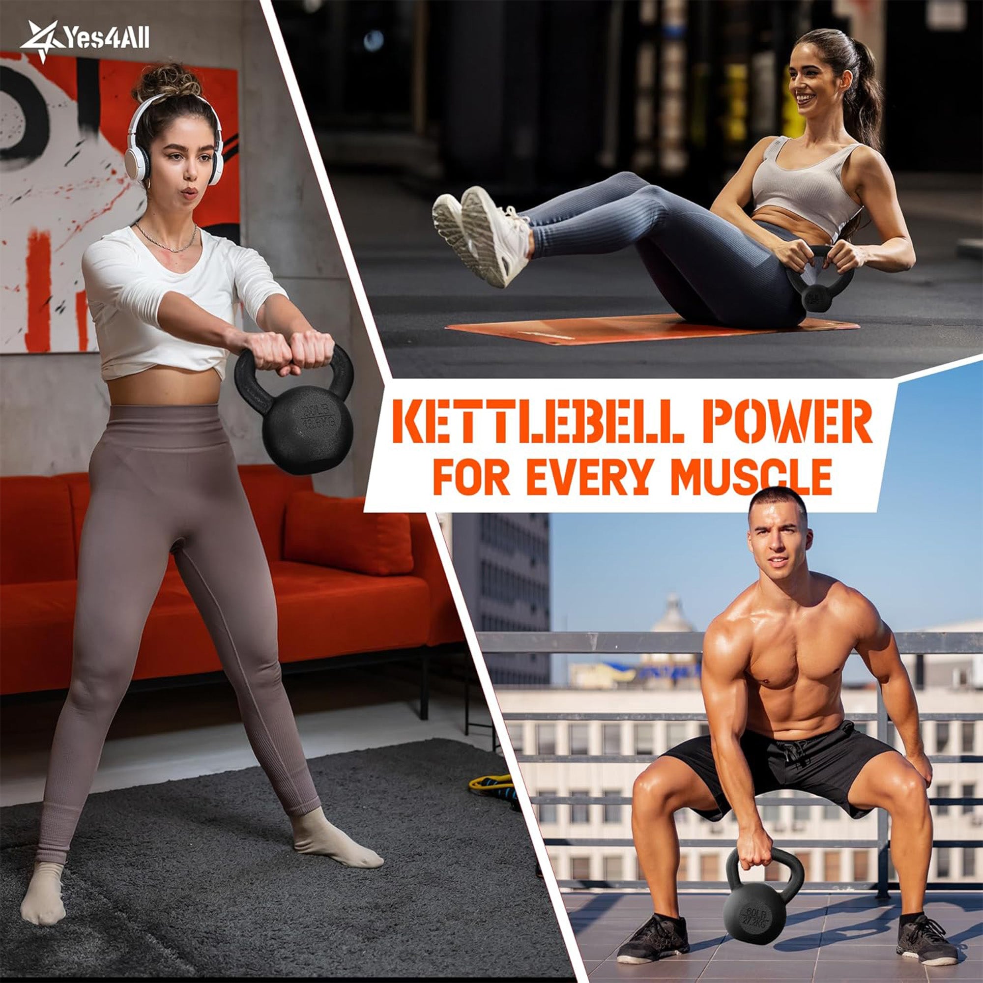 Yes4All 80lbs Kettlebell,Single Painted Cast Iron Weight for Home Gym,(Open Box) - VMInnovations