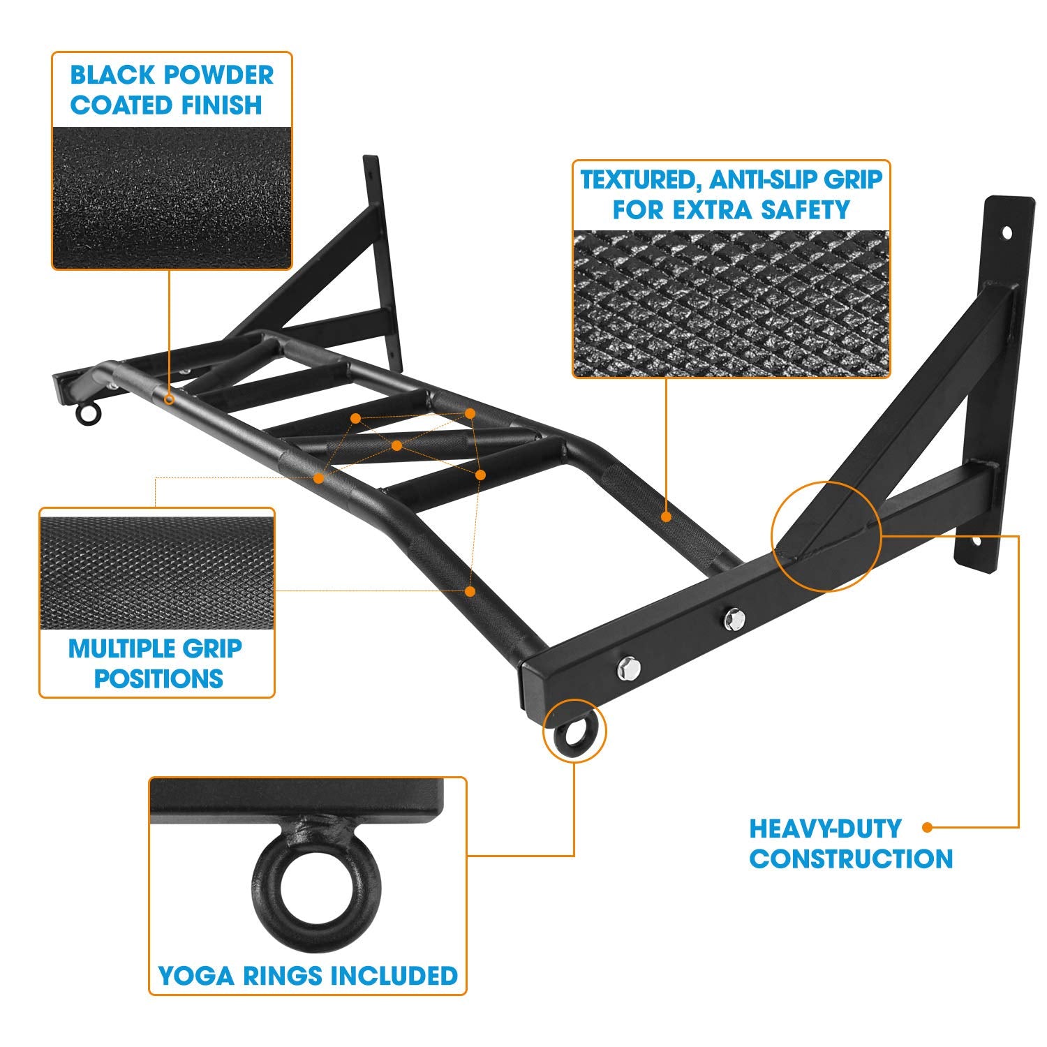 Yes4Alll Wall Mounted Multi-Grip Pull Up Bar for Home Exercise, (For Parts)