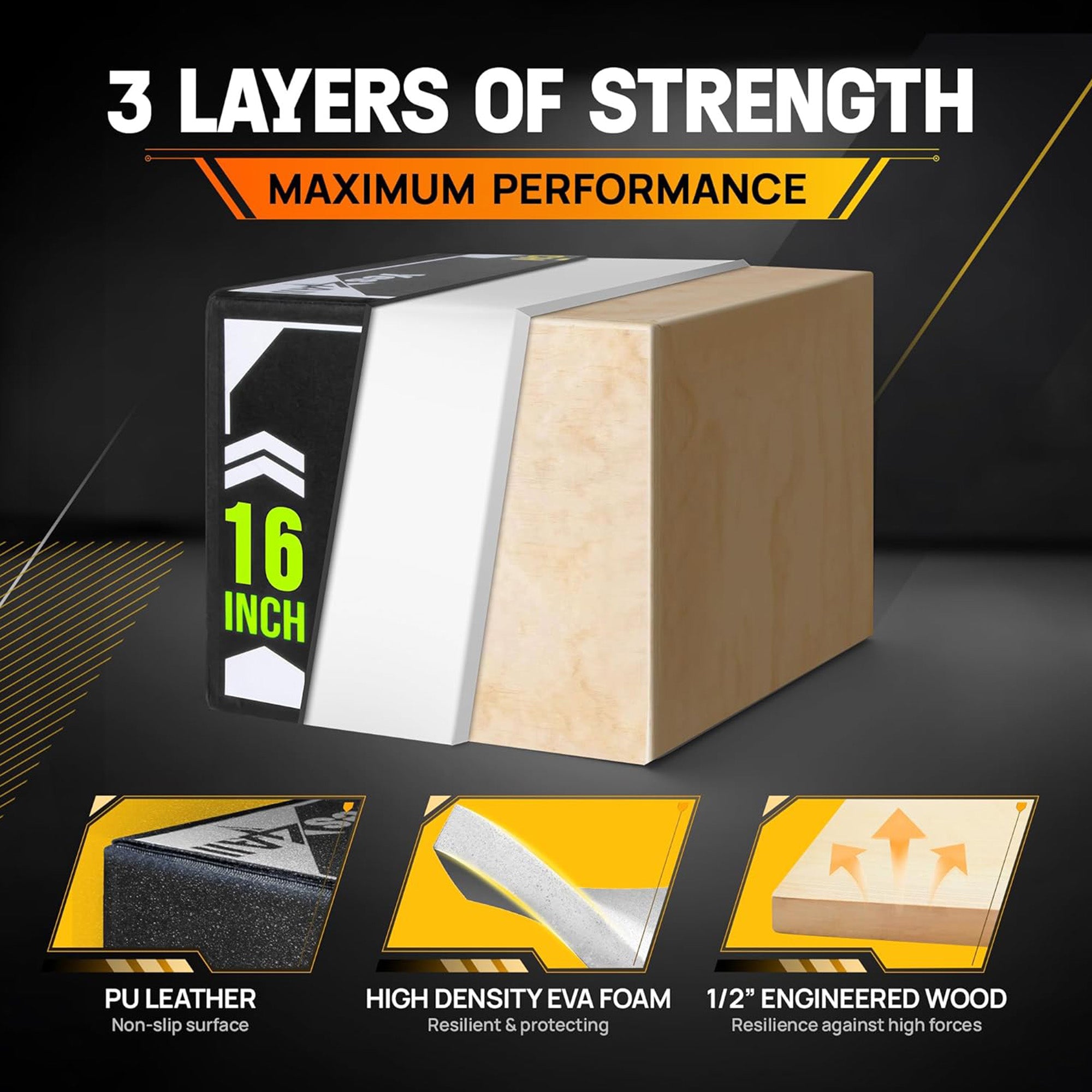 Yes4All 3-in-1 Padded Plyo Box with Wooden Core & Vinyl Cover (Open Box)