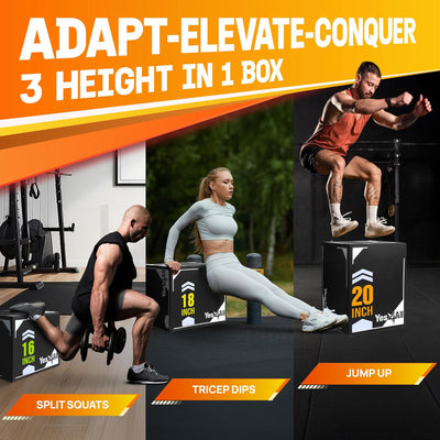 Yes4All 3-in-1 Padded Plyo Box with Wooden Core & Vinyl Cover (Open Box)