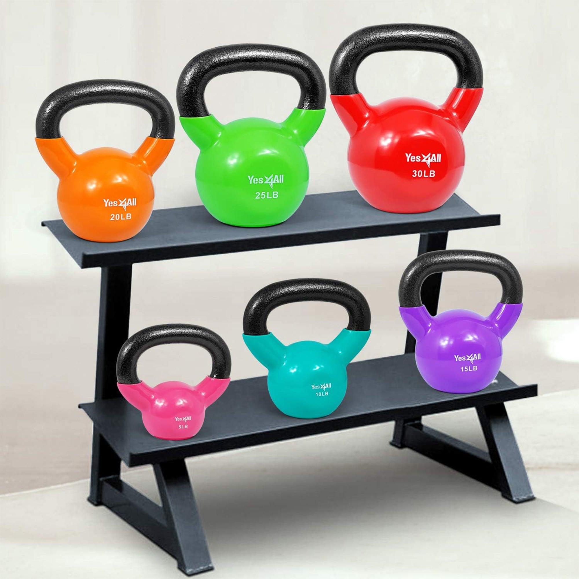 Yes4All 15,20& 25 Kettlebell Set, Vinyl Coated Cast Iron Weights (Open Box) - VMInnovations