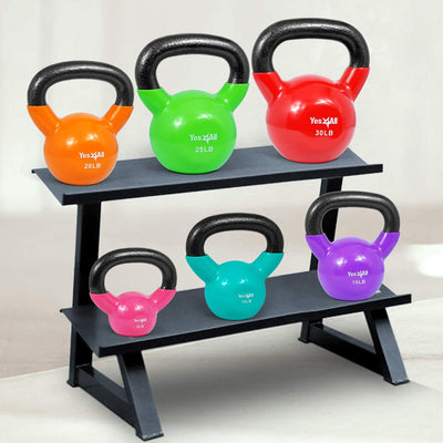Yes4All 15,20& 25 Kettlebell Set, Vinyl Coated Cast Iron Weights (Open Box) - VMInnovations