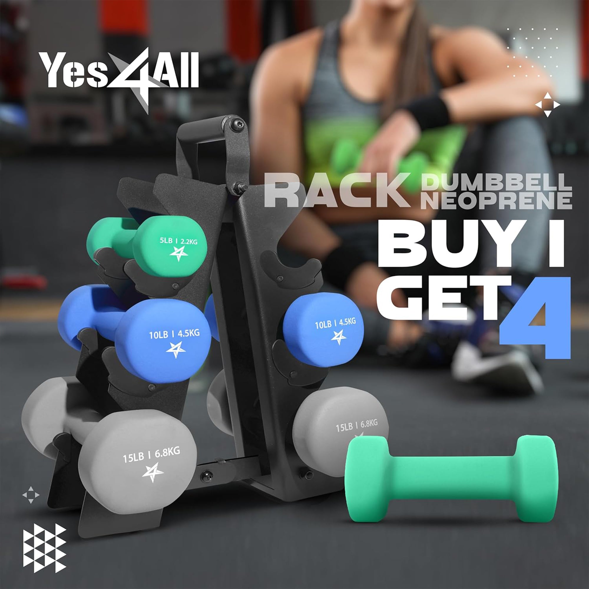 Neoprene Dumbbell Set, Pair of 5, 10, 15 Pound Hand Weights with Rack (Open Box)