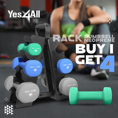 Neoprene Dumbbell Set, Pair of 5, 10, 15 Pound Hand Weights with Rack (Open Box) - VMInnovations