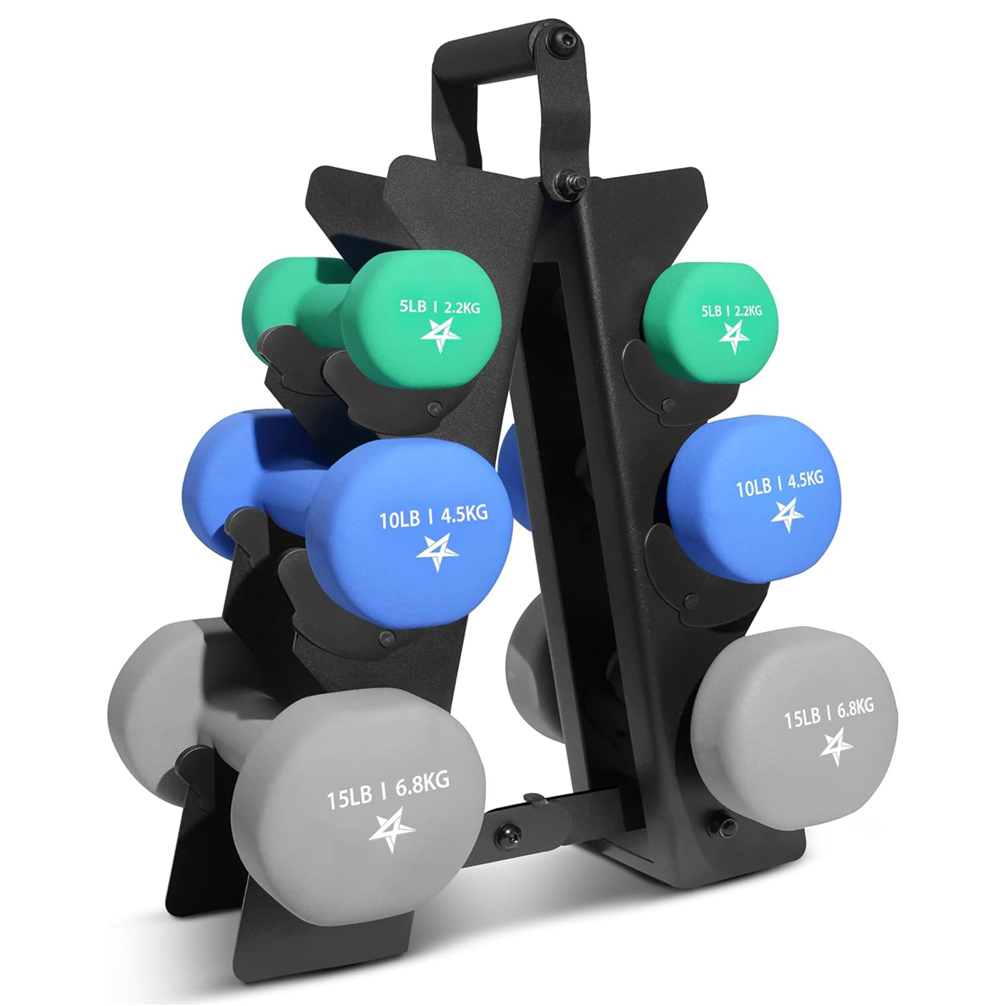 Neoprene Dumbbell Set, Pair of 5, 10, 15 Pound Hand Weights with Rack (Open Box)