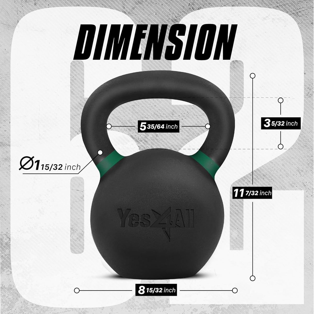 Yes4All 62Lb Kettlebell, Single Powder Coated Cast Iron Weight, Green (Open Box)