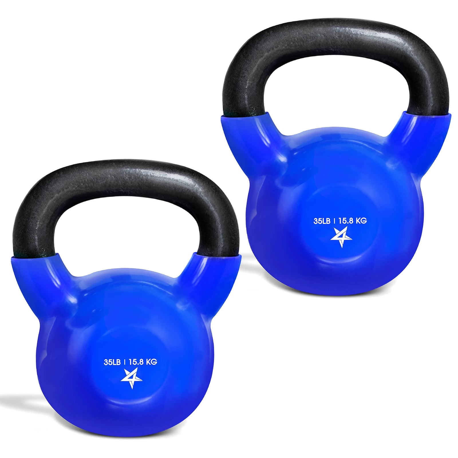 Yes4All 35 Pound Kettlebells,1 Pair Vinyl Coated Cast Iron Home Gym Weights,Blue - VMInnovations