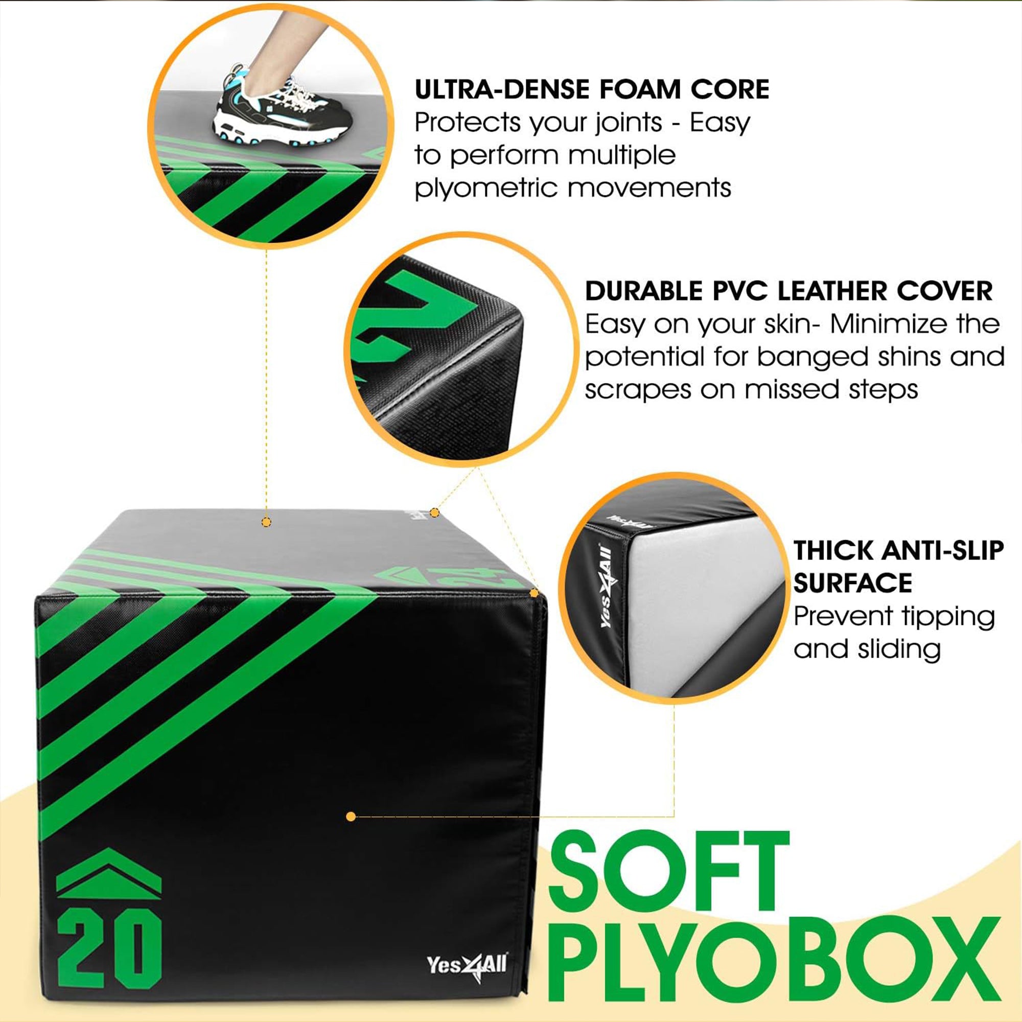 Yes4All 3-in-1 Soft Plyo Box with Foam Core & PVC Cover, 16lb (Open Box)