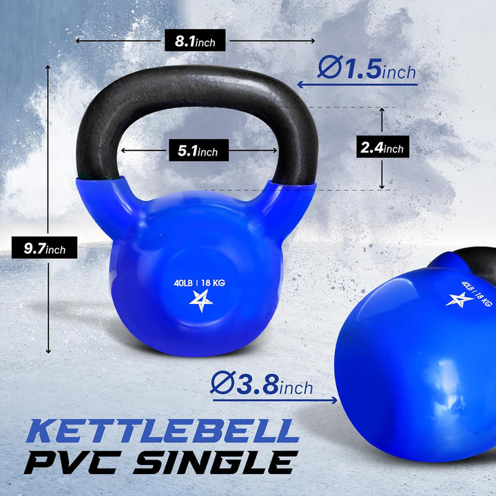 Yes4All 40 Pound Kettlebells,1 Pair Vinyl Coated Cast Iron Home Gym Weights,Blue - VMInnovations