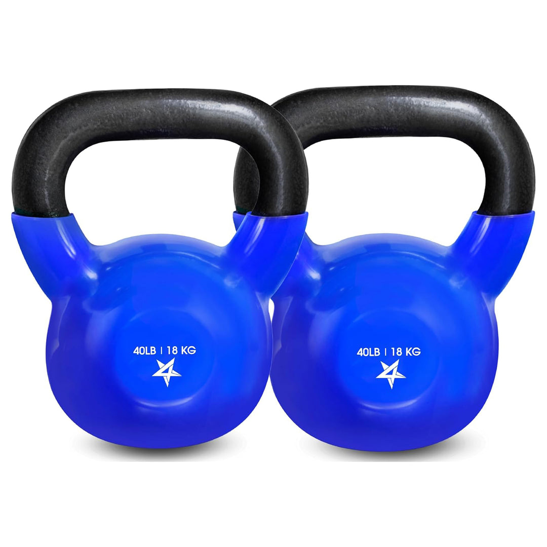 Yes4All 40 Pound Kettlebells,1 Pair Vinyl Coated Cast Iron Home Gym Weights,Blue - VMInnovations