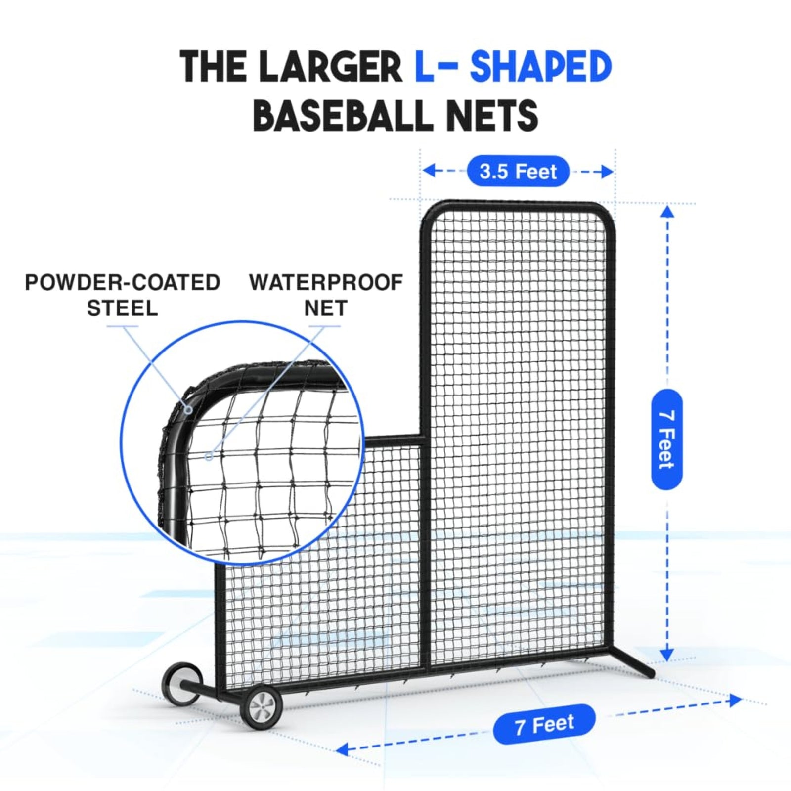 Yes4All 7ft x 7ft Baseball L-Screen Net w/ Wheels for Batting & Pitching, Black - VMInnovations