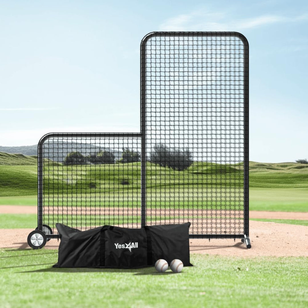 Yes4All 7ft x 7ft Baseball L-Screen Net w/ Wheels for Batting & Pitching, Black - VMInnovations