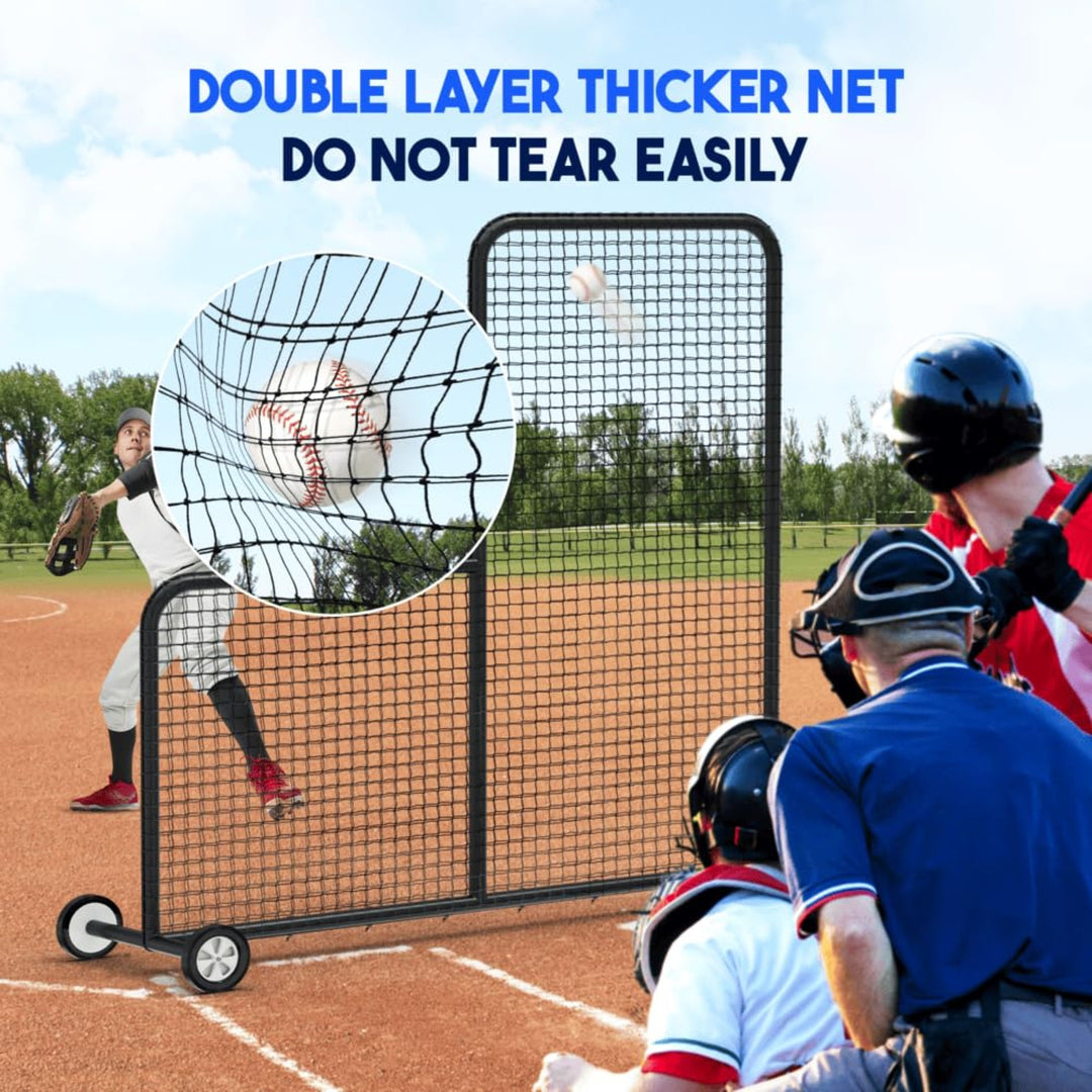 Yes4All 7ft x 7ft Baseball L-Screen Net w/ Wheels for Batting & Pitching, Black - VMInnovations