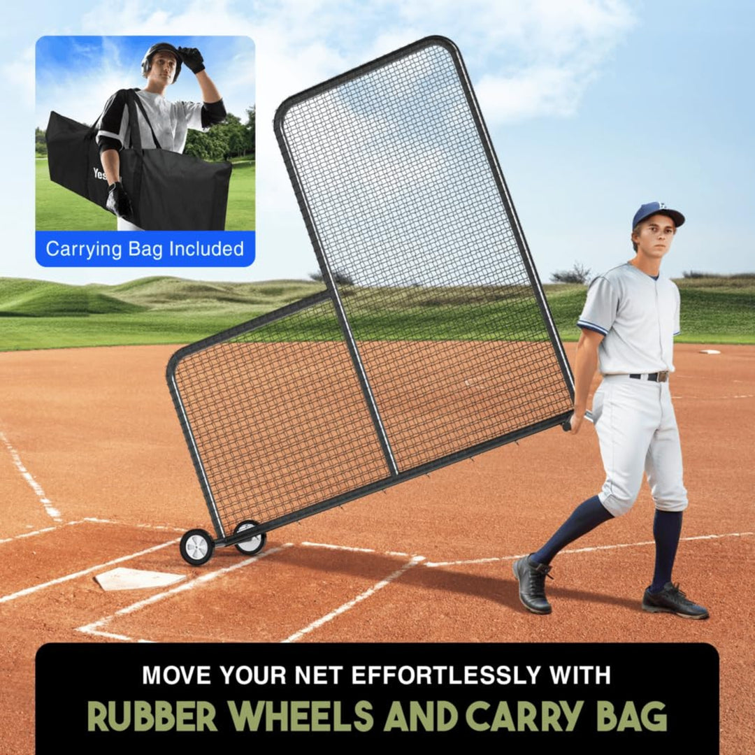 Yes4All 7ft x 7ft Baseball L-Screen Net w/ Wheels for Batting & Pitching, Black - VMInnovations