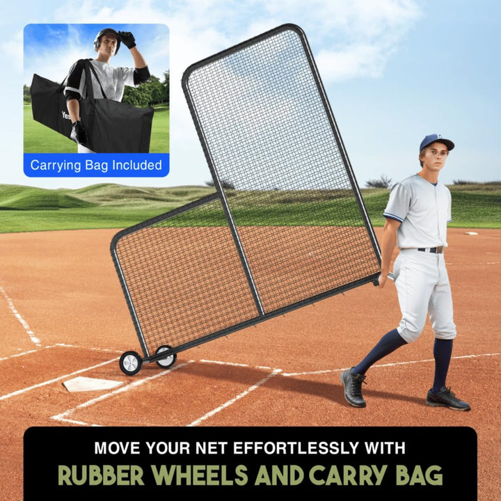 Yes4All 7ft x 7ft Baseball L-Screen Net w/ Wheels for Batting & Pitching, Black - VMInnovations