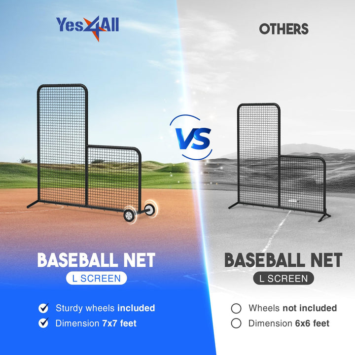 Yes4All 7ft x 7ft Baseball L-Screen Net w/ Wheels for Batting & Pitching, Black - VMInnovations