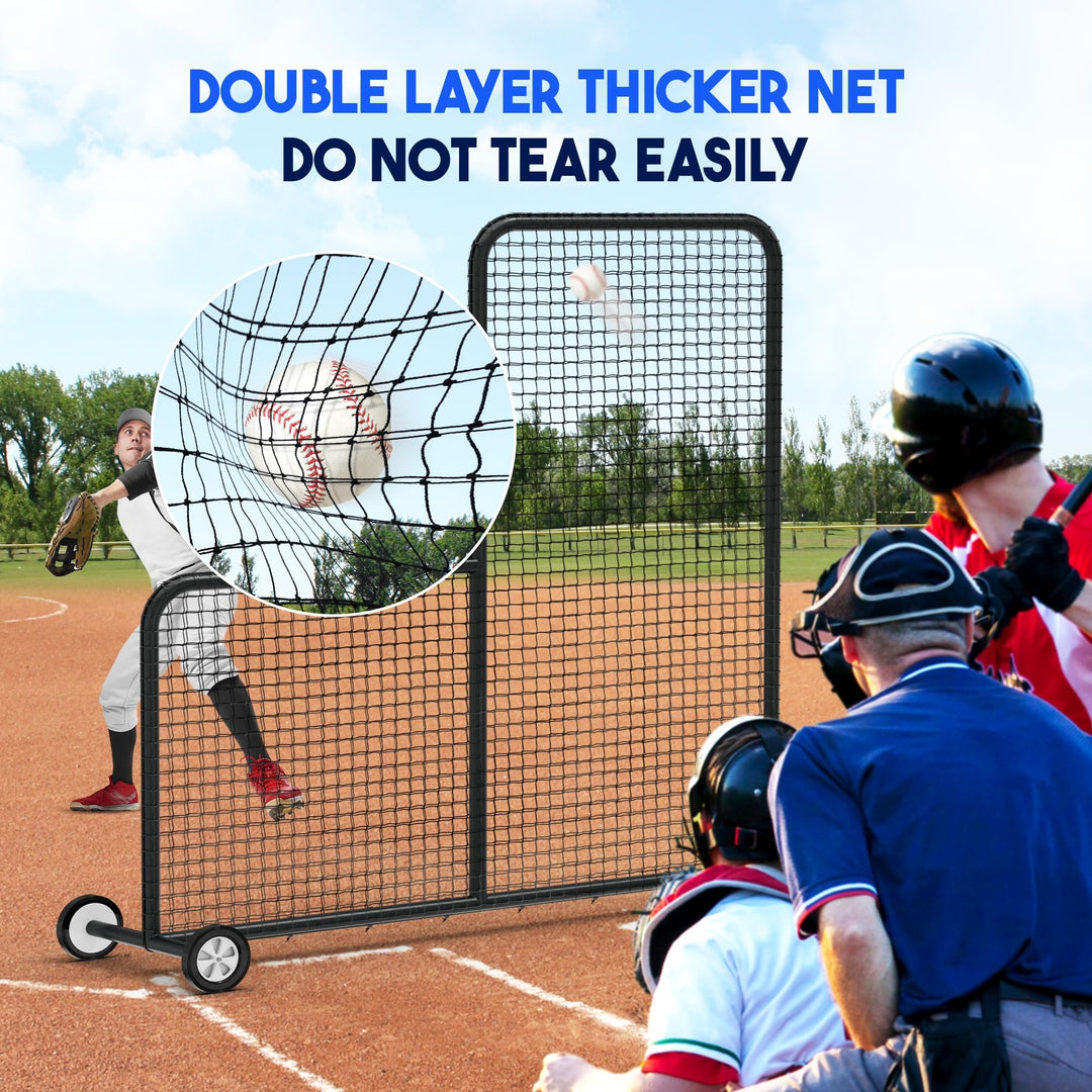 Yes4All 7ft x 7ft Baseball L-Screen Net w/ Wheels for Batting & Pitching, Black - VMInnovations